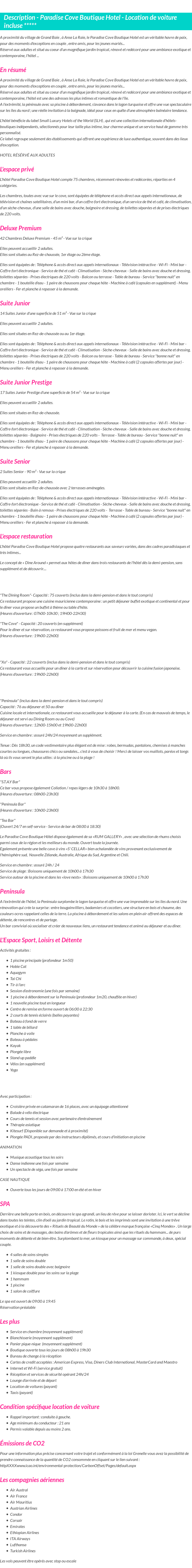 Détails du séjour