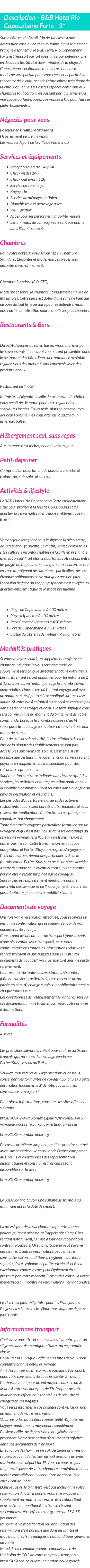 Détails du séjour