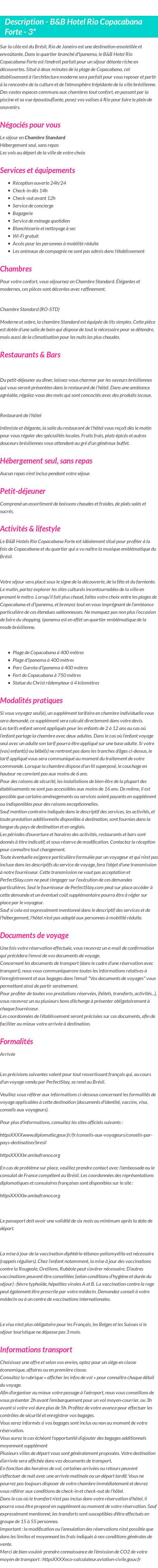 Détails du séjour