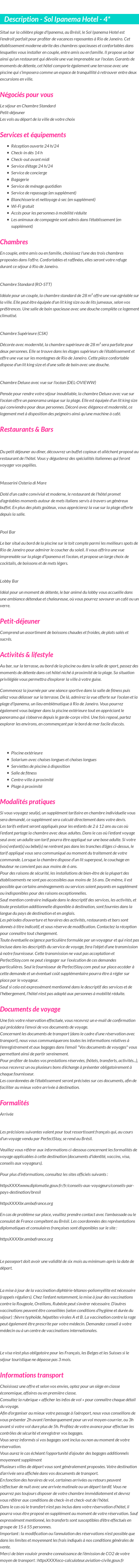 Détails du séjour