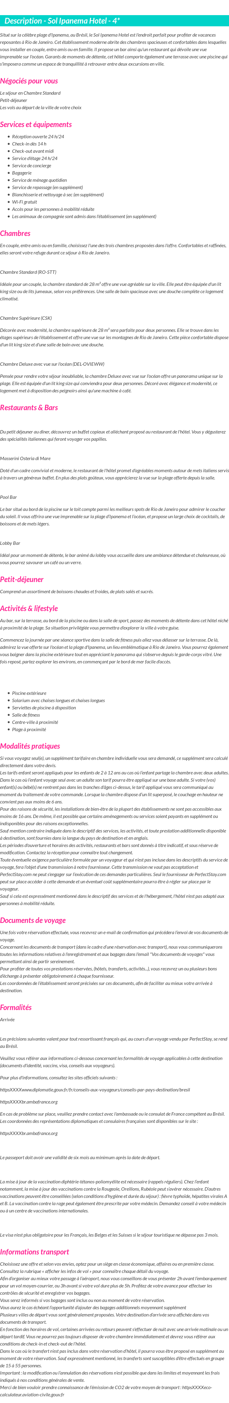 Détails du séjour