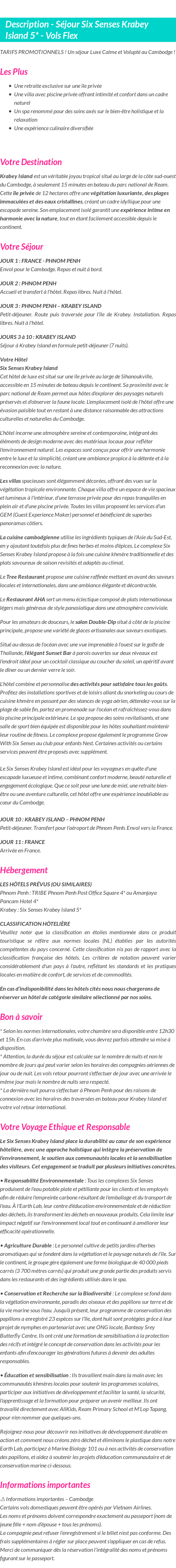 Détails du séjour