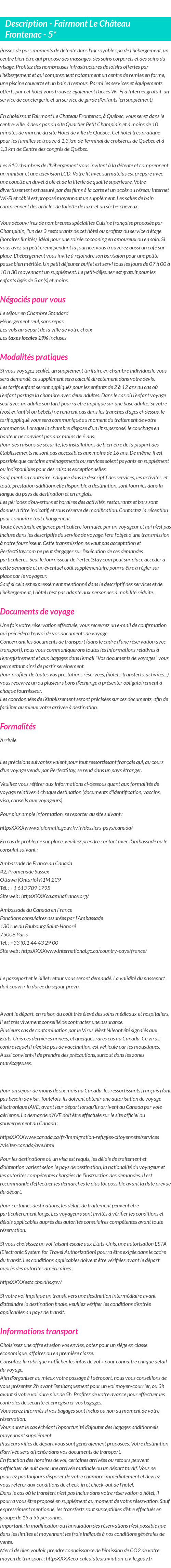 Détails du séjour