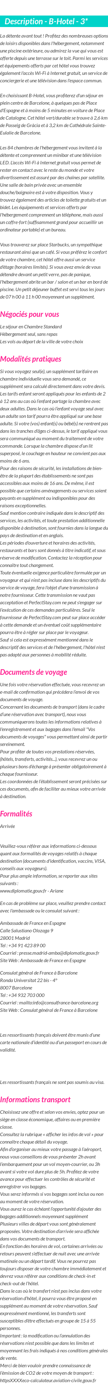 Détails du séjour
