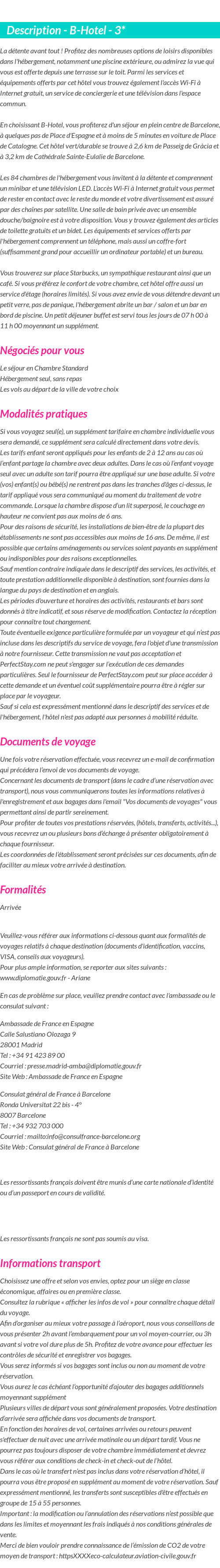 Détails du séjour
