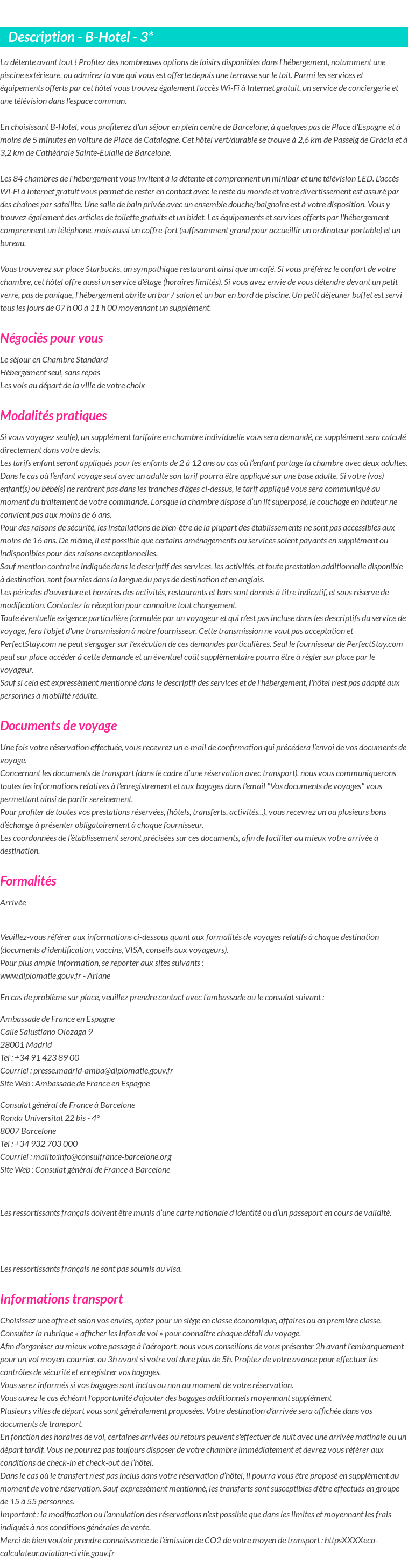 Détails du séjour