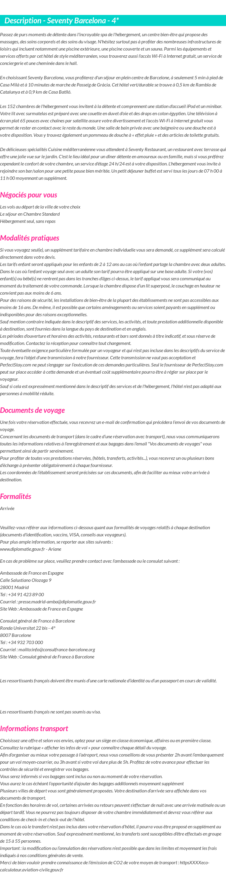 Détails du séjour