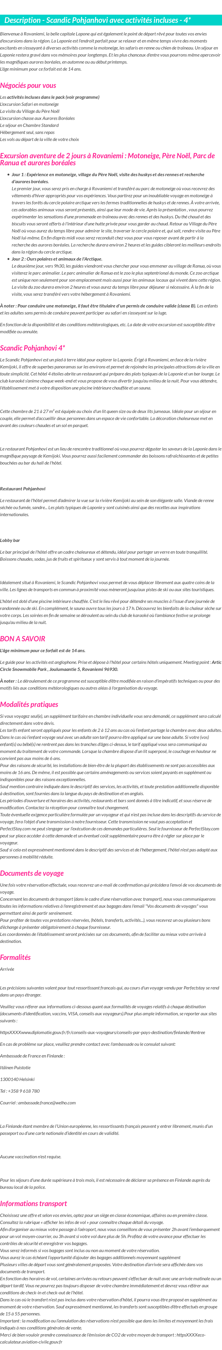Détails du séjour