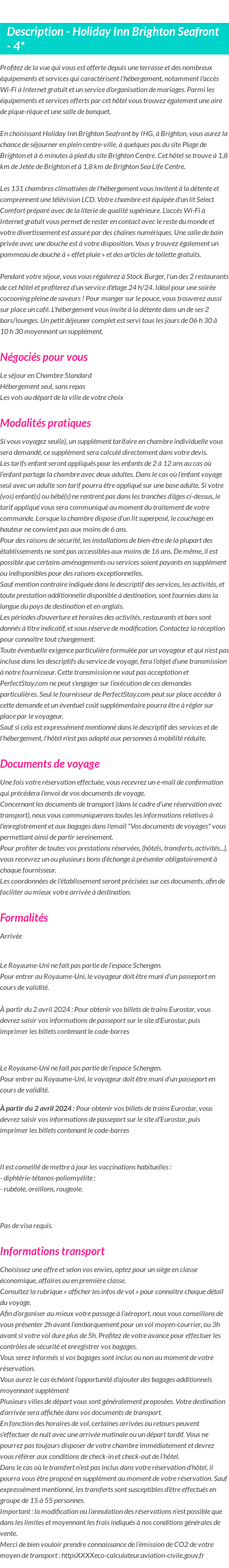 Détails du séjour