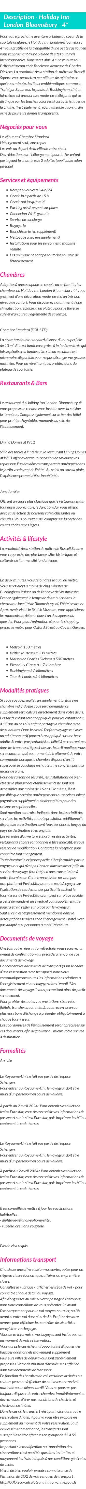 Détails du séjour