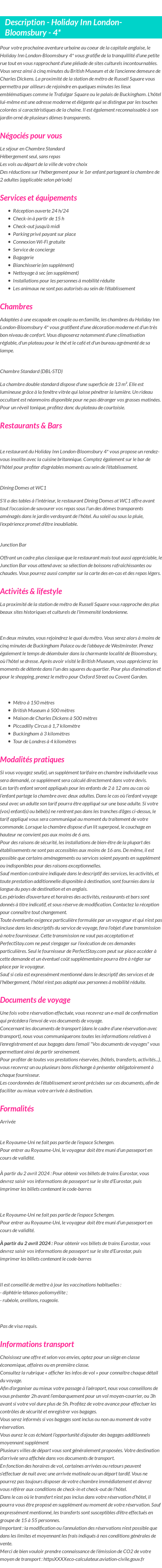 Détails du séjour