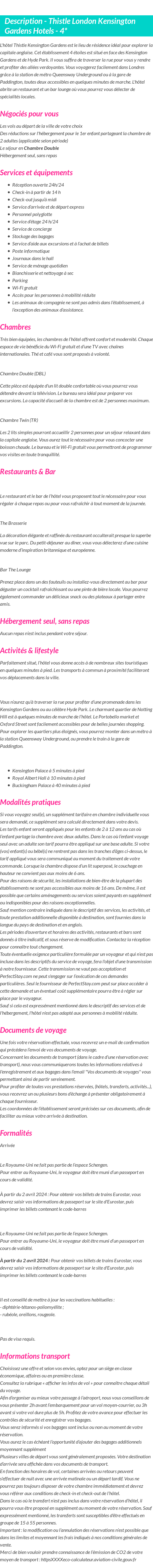 Détails du séjour