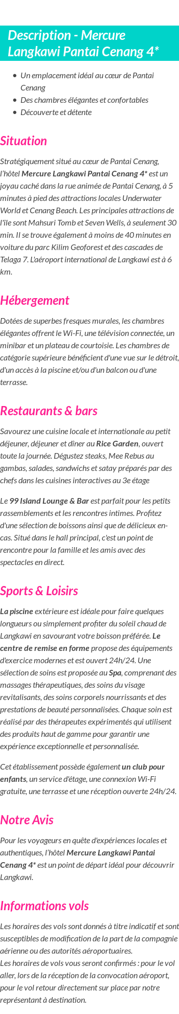 Détails du séjour