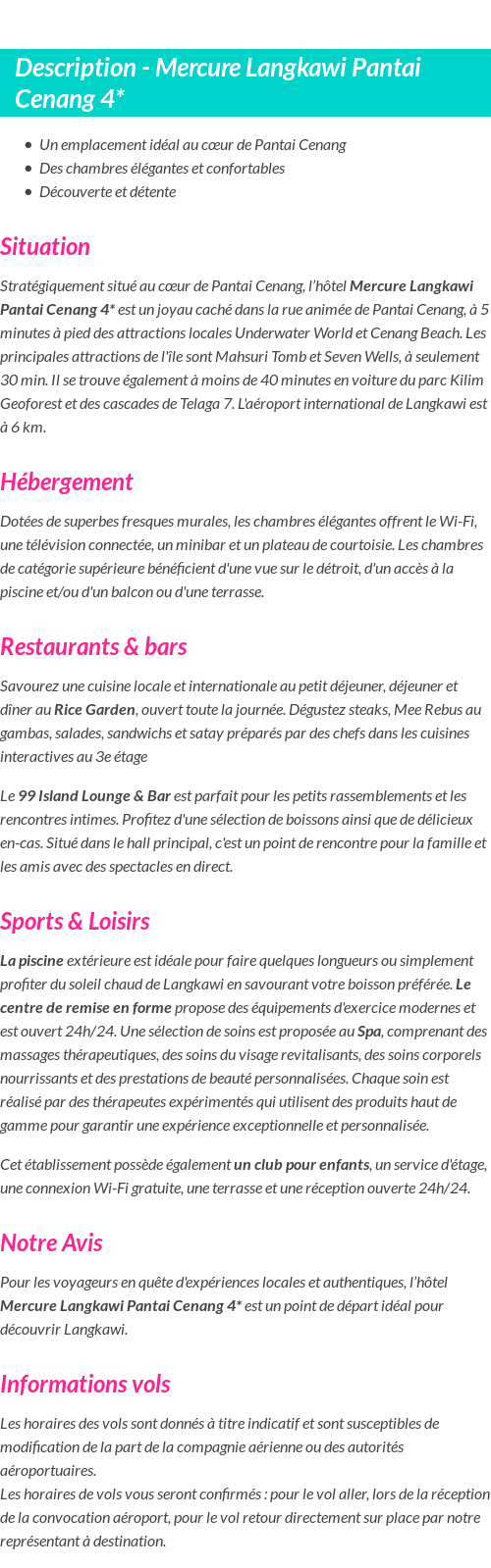 Détails du séjour