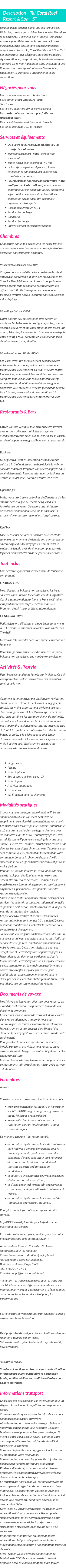 Détails du séjour