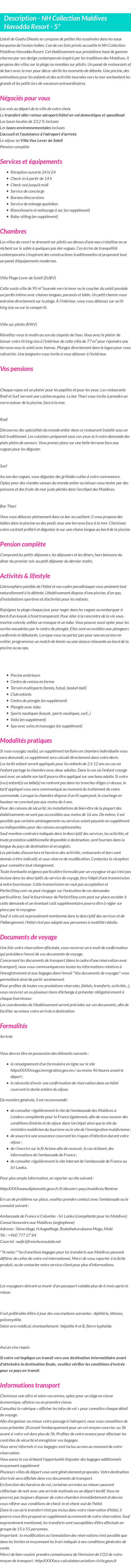 Détails du séjour