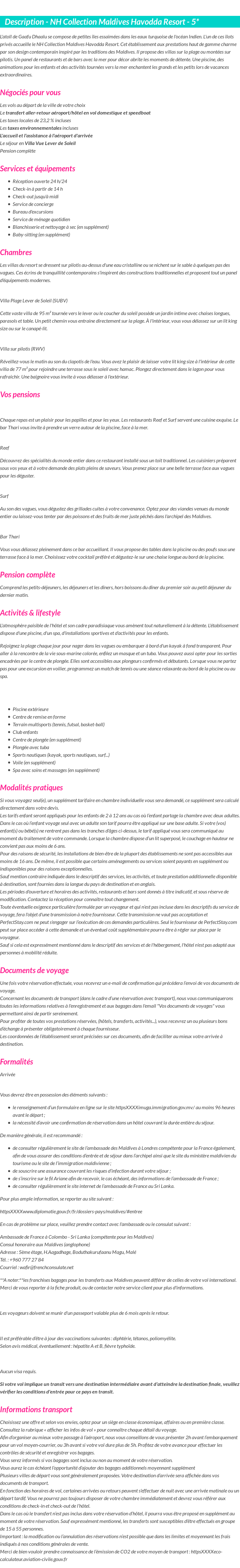 Détails du séjour