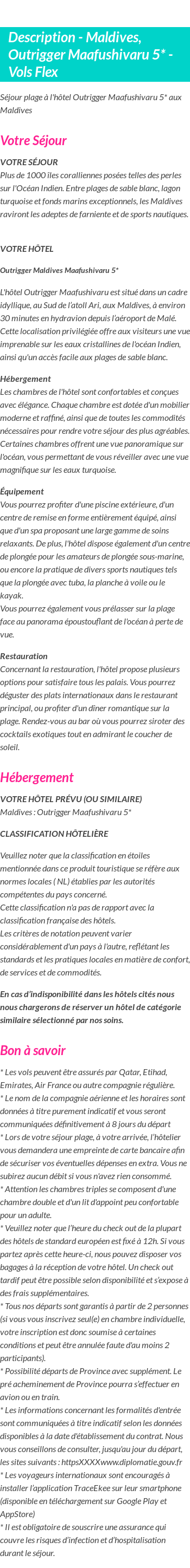 Détails du séjour