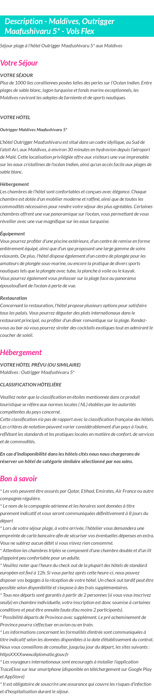 Détails du séjour