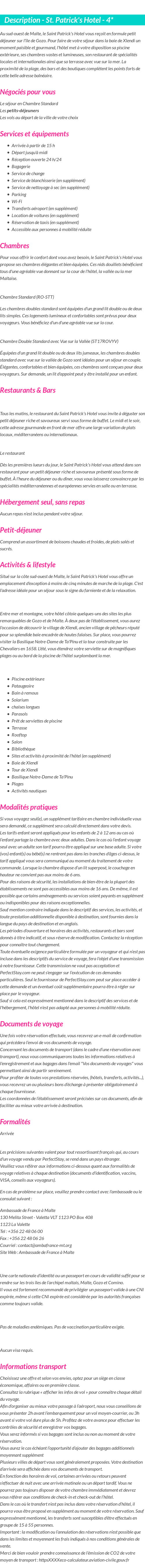 Détails du séjour