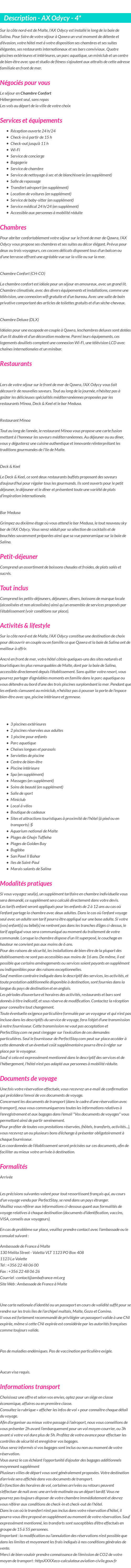 Détails du séjour