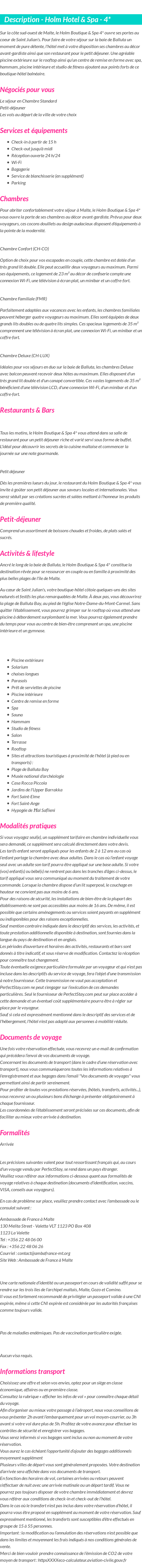 Détails du séjour