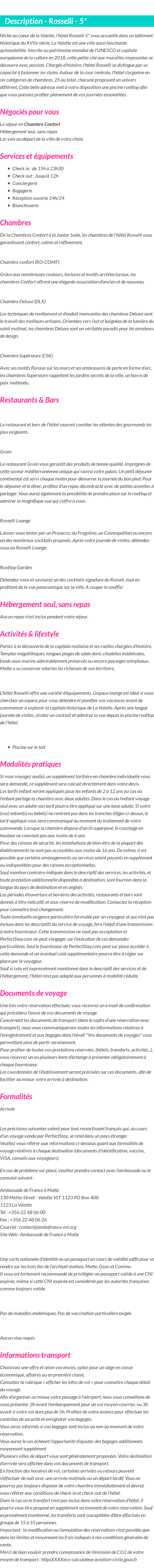 Détails du séjour