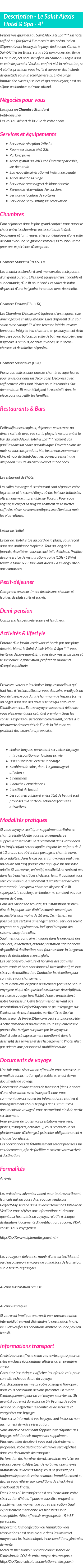 Détails du séjour