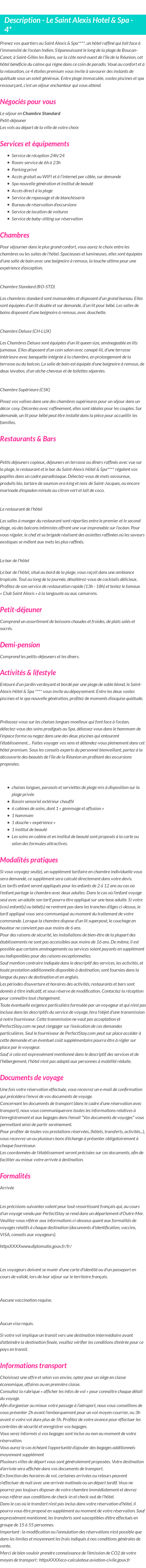 Détails du séjour