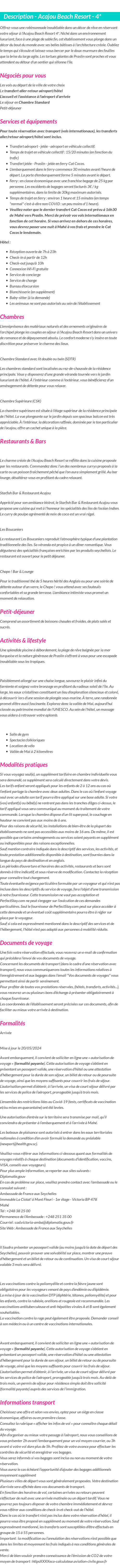 Détails du séjour