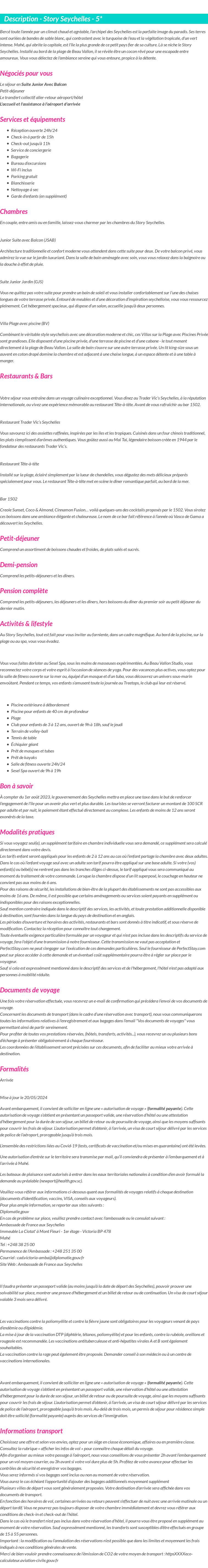 Détails du séjour