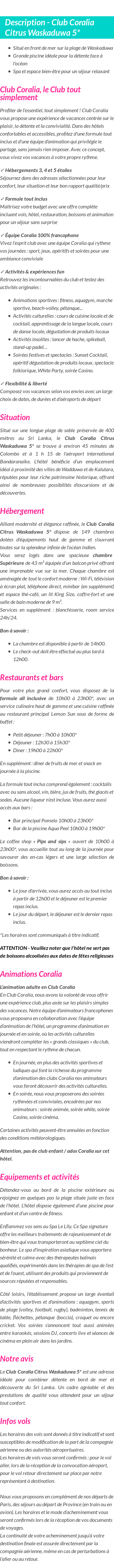 Détails du séjour