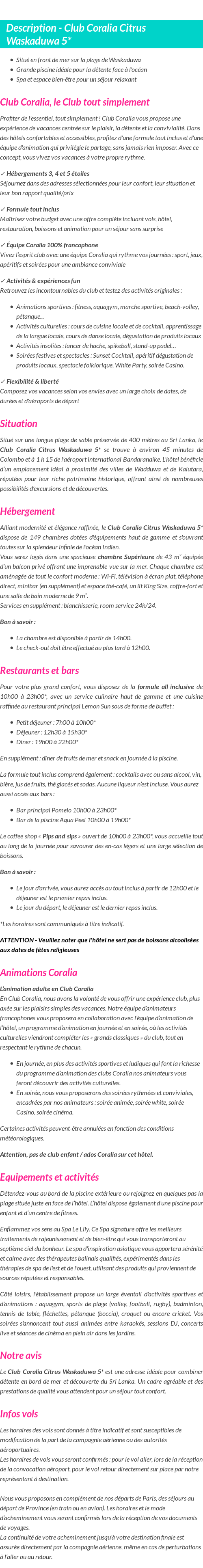 Détails du séjour