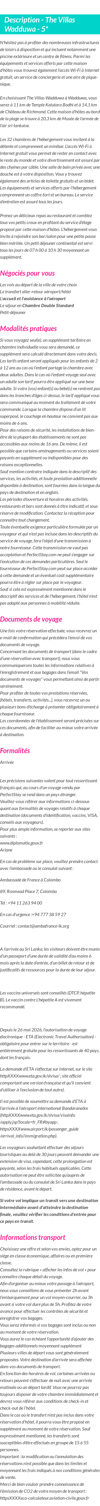 Détails du séjour