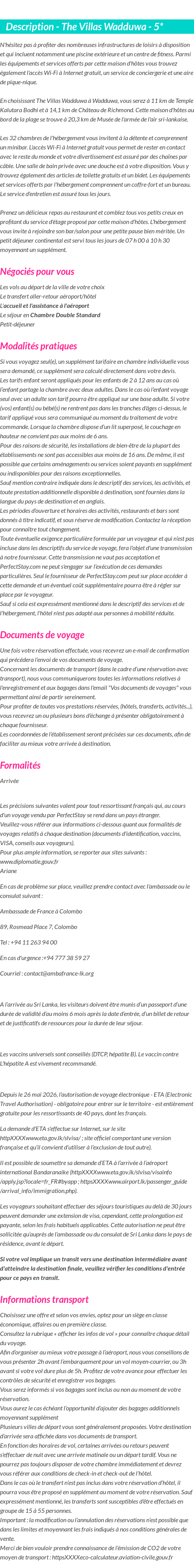 Détails du séjour