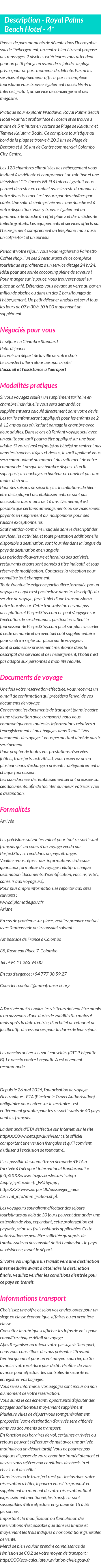 Détails du séjour