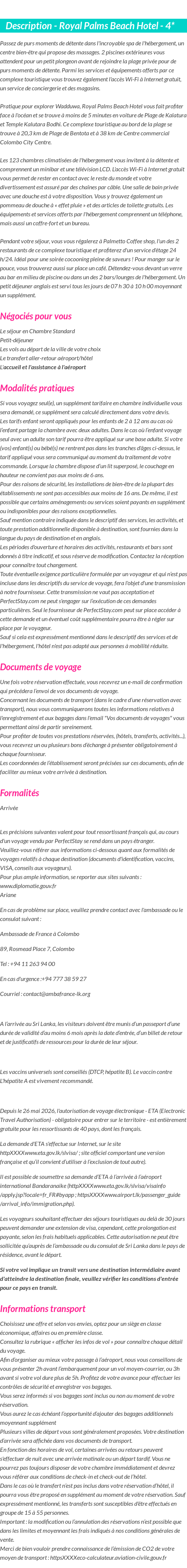 Détails du séjour