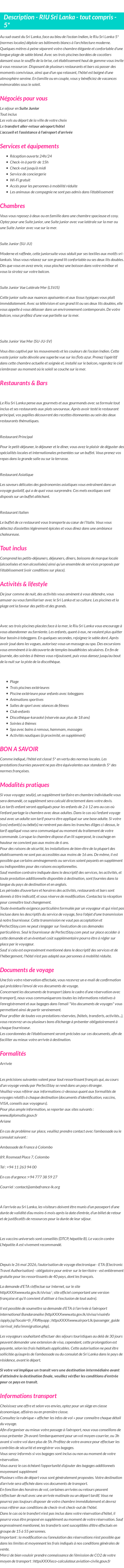 Détails du séjour