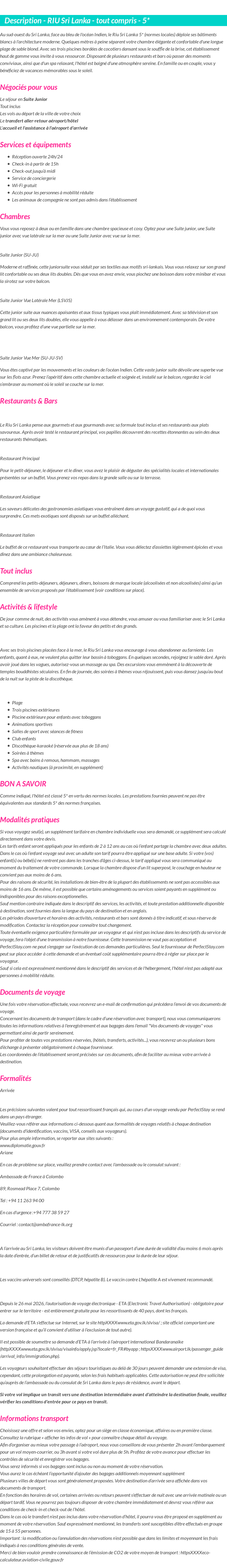 Détails du séjour