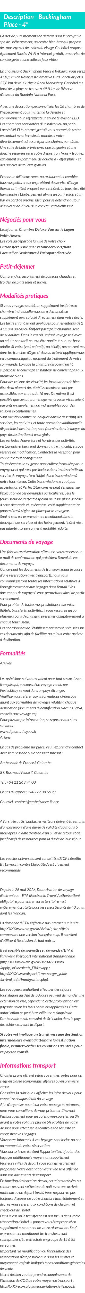 Détails du séjour