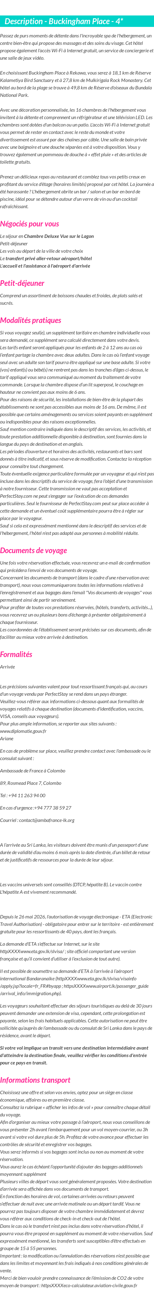 Détails du séjour