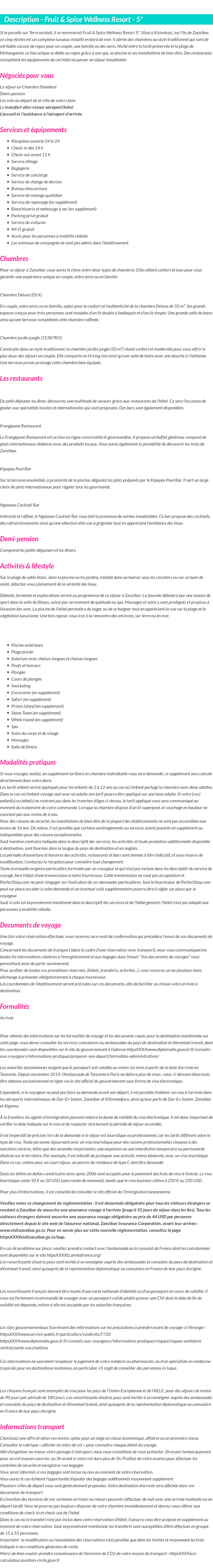 Détails du séjour