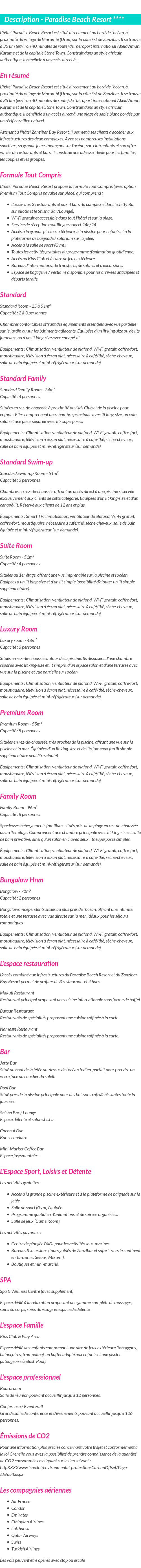Détails du séjour
