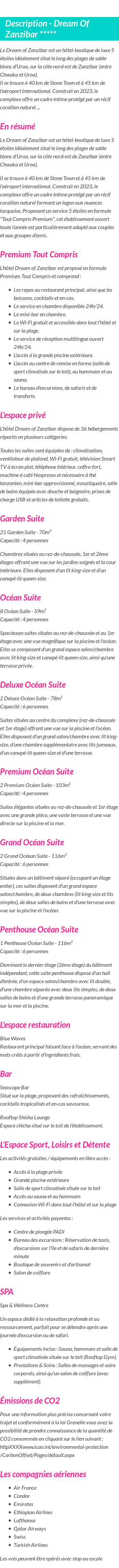 Détails du séjour