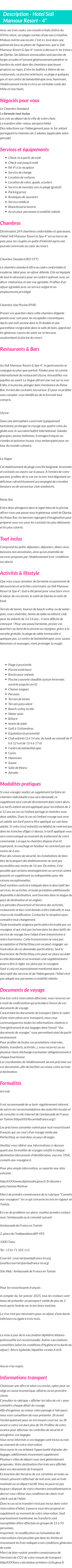 Détails du séjour