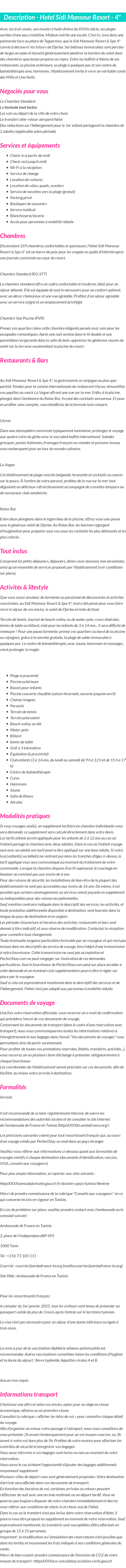Détails du séjour