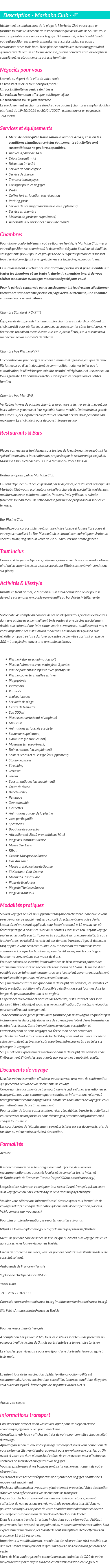 Détails du séjour