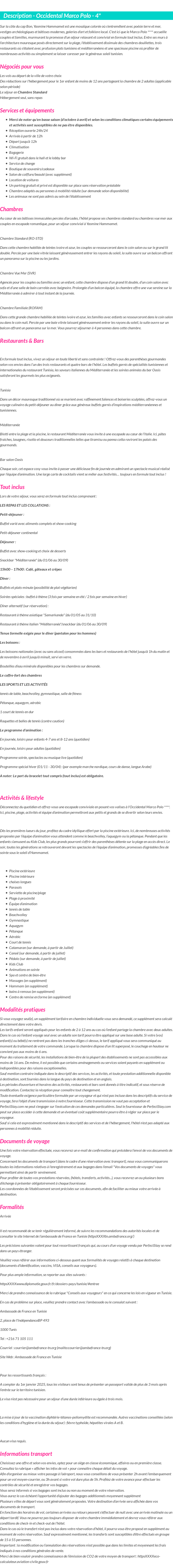 Détails du séjour