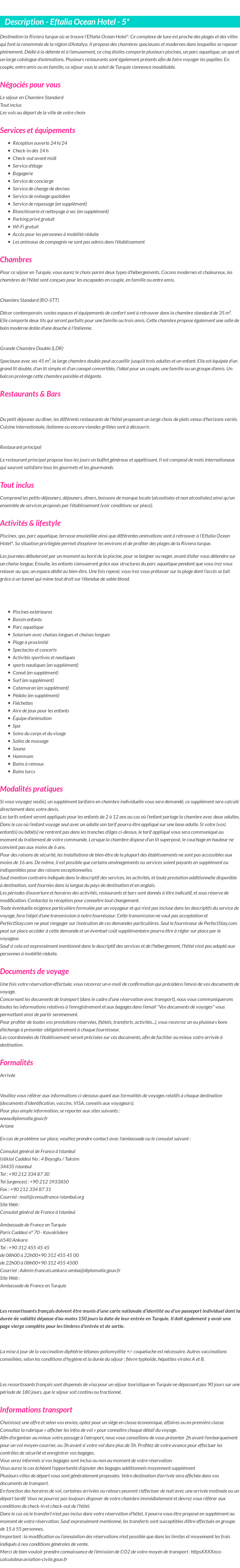 Détails du séjour