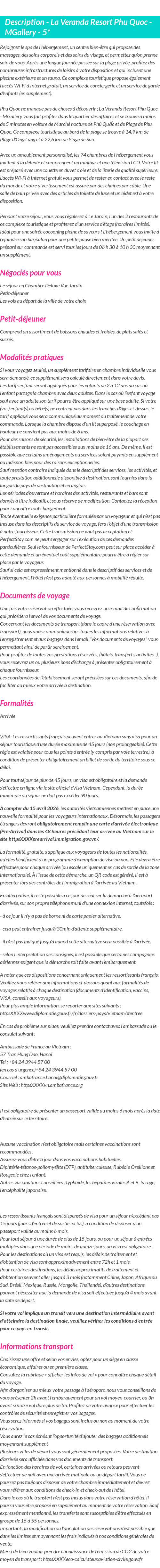 Détails du séjour